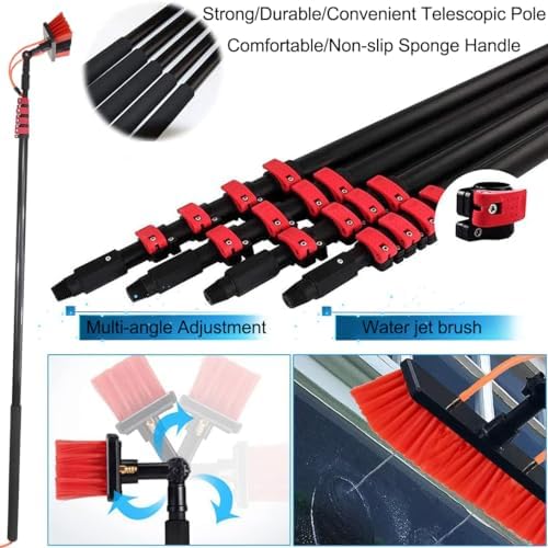 Glass Cleaning Brush Household Water Supply Telescopic Pole Kit Solar Panel Rotating Brush Solar Photovoltaic PanelsProfessional 30FT Water Fed Telescopic Brush Pole Kit for Resid