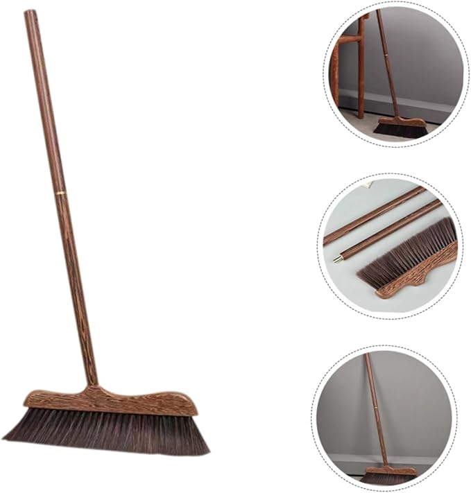 Long Handle Wood Broom with Soft Bristles Ergonomic Floor Cleaning Brush for Home and Kitchen Dust Sweeper for Corners and Under Furniture Static Household Cleaning Tool