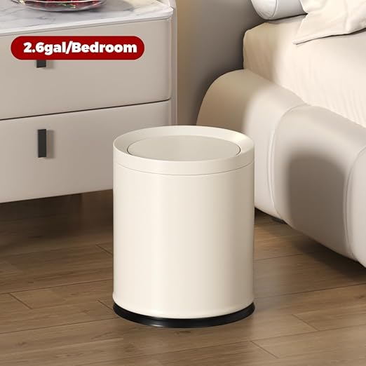 2.6GAL Off White Metal Bathroom Trash Can with LidDouble BucketSwing LidRound Waste Basket for BathroomBedroomOfficeHotelBank