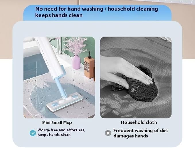 Hands-Free Mini Mop for Home CleaningWet/Dry Use Effortless Cleaning  for Kitchen/Living Room/Sofa/Bathroom/Vehicle Windows/Glass/Tight Corners  5 Microfiber Pads + 1 Squeeze Handle (Coffee)