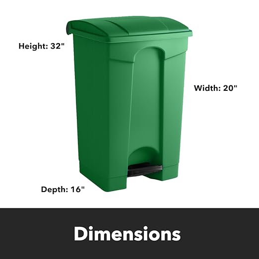 23 Gallon Commercial Step-On Trash Can with Lid Heavy-Duty Green Plastic Garbage Bin Large Rectangular Waste Container for Office Restaurant Warehouse or Kitchen