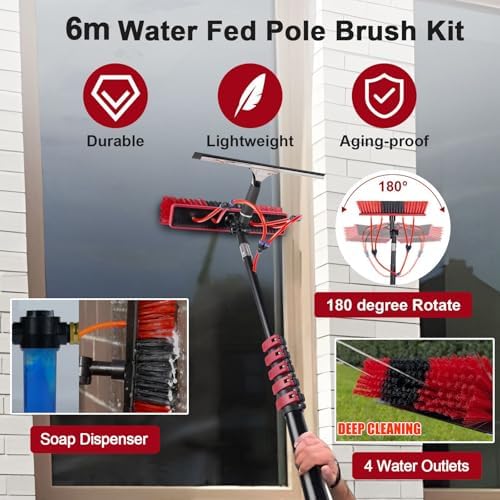 Glass Cleaning Brush Home Water Fed Telescopic Pole Kit Solar Panel Brush Rotating for Photovoltaic PanelWashing Kit: Water-fed Brush3.6-10.8 m Telescoping Pole Cobweb Duster and Squeegee