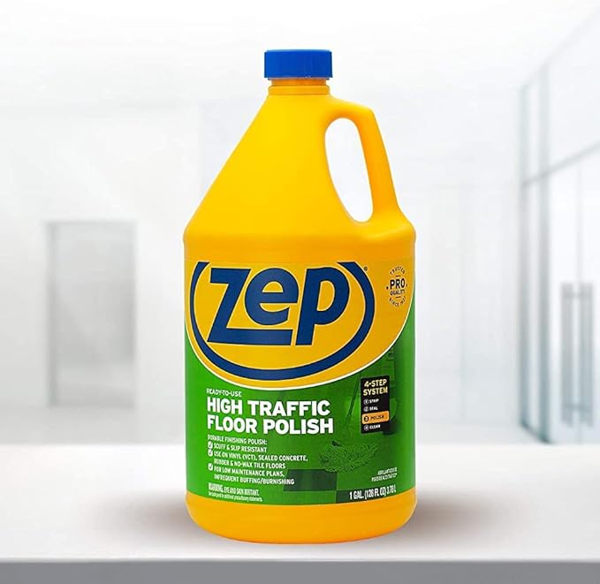 Zep Commercial High-Traffic Floor Polish 4-1 Gallon Bottles Professional Grade Floor Finish For a Range Of Hard Floor Surfaces (ZUHTFF128)
