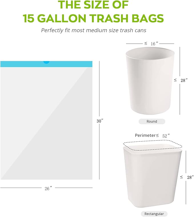 15 Gallon white drawstring trash bags No tear open large floral scent garbage bagUltra thickened plastic for tall kitchenOfficeLiving room Commercial Use 26x30 inches