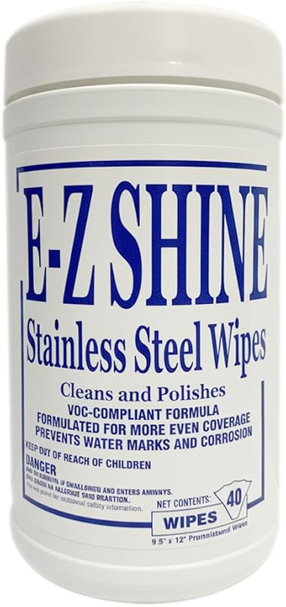 EZ Shine Stainless Steel Wipes - 1x1 Cannister - 40 Count - Removes Fingerprints Water Marks and Smudges from Appliances - Works Great on Refrigerators Ovens &amp Grills.