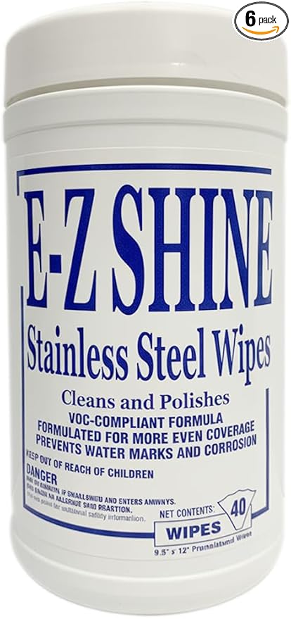 EZ Shine Stainless Steel Wipes - 6x1 Full Case - 240 Count - Removes Fingerprints Water Marks and Smudges from Appliances - Works Great on Refrigerators Ovens &amp Grills.