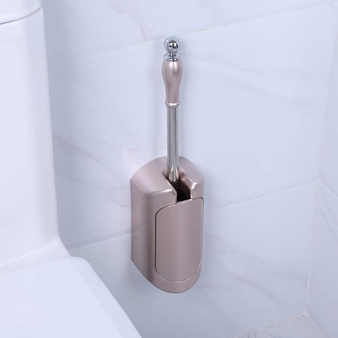 Toilet Bowl Brush and Holder - Stainless Steel Handle Toilet Brush - Household Brush - Tool Set - for HomeHotelBathroom (Rose Gold)