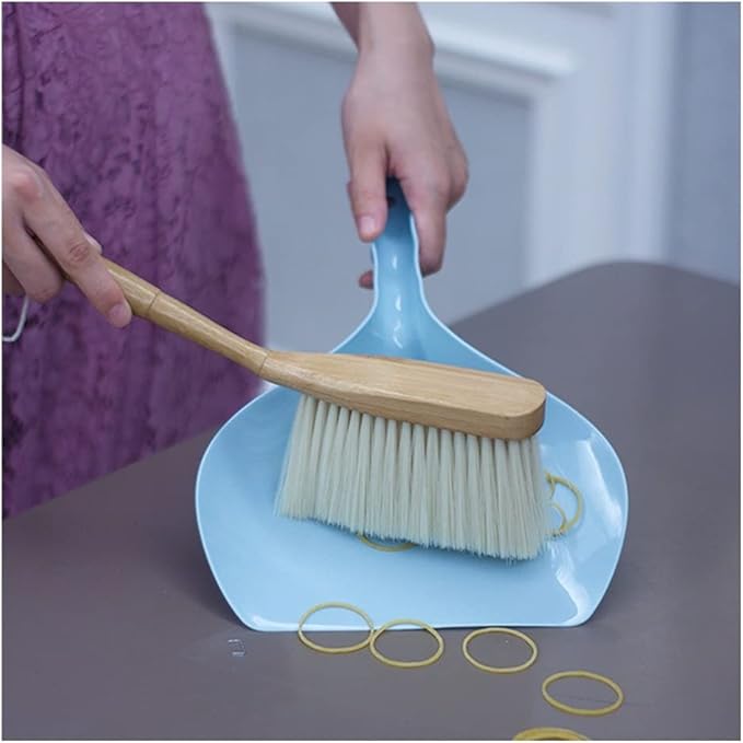 VALGRE Precipitator Handheld Comfort Grip Dustpan and Brush Set Dust Pan and Hand Broom for Home RV Pet Lovers Cleaning Tools Long Wood Handle dust Catcher(Blue)