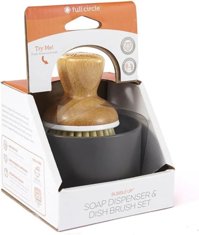 Full Circle Bubble Up Soap Dispenser &amp Dish Brush Set Black &amp White (Pack of 4)