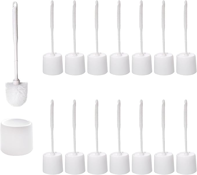 14 Sets Toilet Brush and Holder Set 14.57 Height Bathroom Cleaning Brush with Caddy Toilet Bowl Scrubber for Deep Cleaning(White)