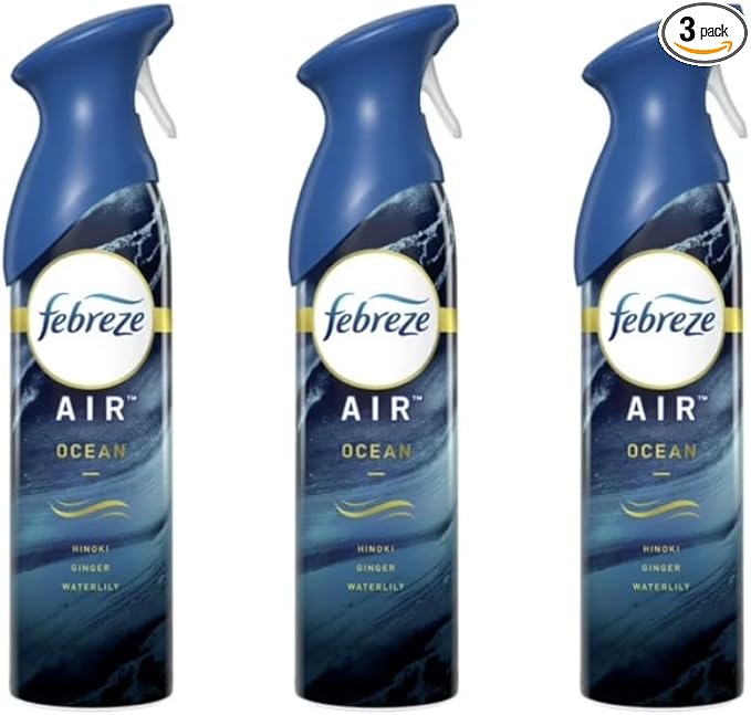 FebreezAir Mist Air Freshener Spray Odor-Fighting Room Spray Air Fresheners for Home and Bathroom and Kitchen Aerosol Can Ocean Scent 8.8oz Counts of 3