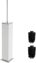 Toilet Brush and Holder Floor Standing White with 2 Replaceable Heads Bathroom Toilet Brush Freestanding Toilet Bowl Brush with Removable Liner and Splash Guard Modern Square Design