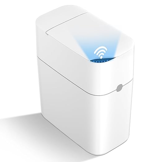 MUEE Automatic Motion Sensor Bathroom Trash Can with Lid 3 Gallon Smart Garbage Can Touchless Trash Can Slim Small Trash Bin Waterproof Waste Basket for Toilet Bedroom Office Kitchen Living Room RV