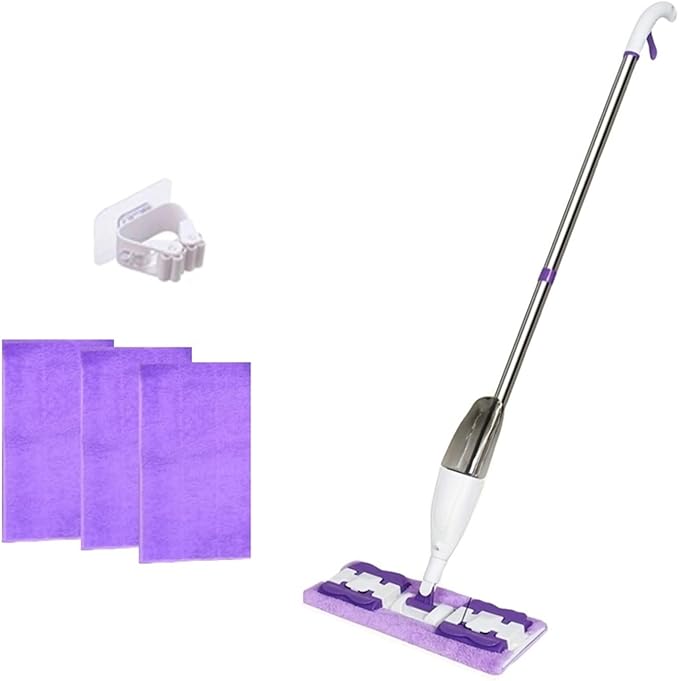 Upgrade Spray Cloth Clip Mop Hand Wash-Free Silent Design for Wood Floors &amp Ceramic Tiles Sleek Durable Head(Mop 3pcs Cloth)