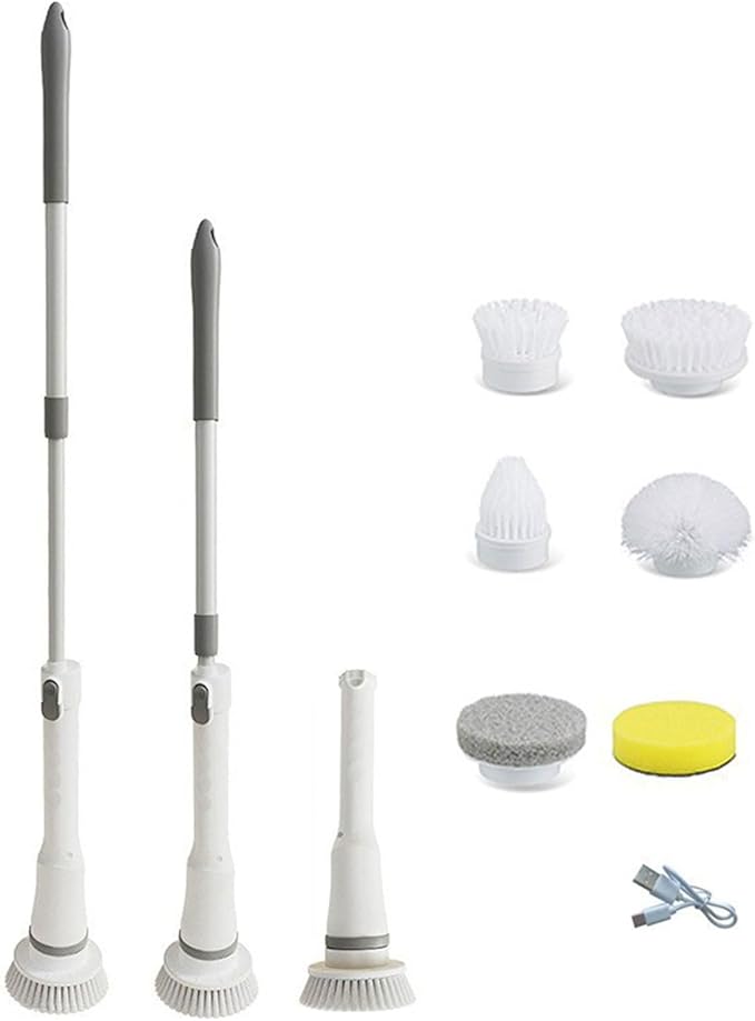 Electric Spin Scrubber Rechargeable Cleaning Brush with 6 Replaceable Heads Cordless Adjustable Handle Bathroom Scrubber