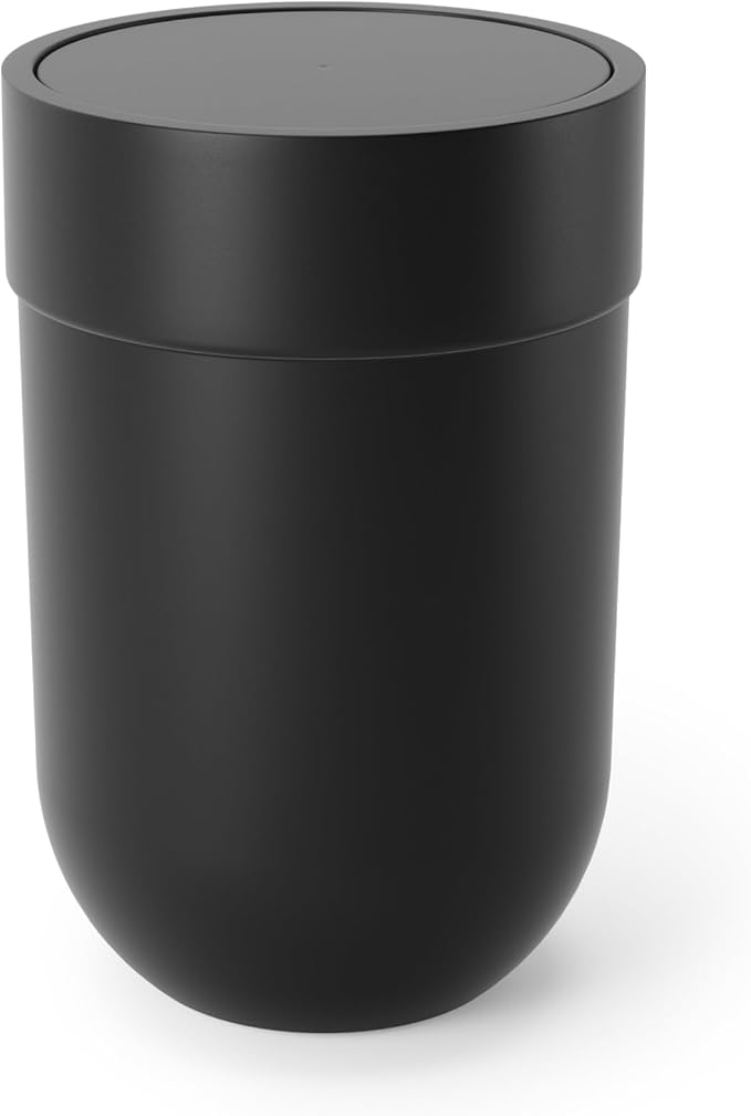 Umbra Touch Trash Can Small 1.6-Gallon Garbage Bin with Swing Lid Waste Basket for Bathroom or Office Black
