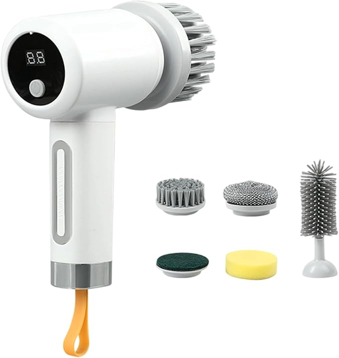 Electric Scrubber for Cleaning - 3-Level Electric Adjustable Household Tool with 5 Brush HeadsShower Cleaner Brush - for Bathtub Tile Grout Floor Toilet Kitchen Wall Home Household Apartment Car Base