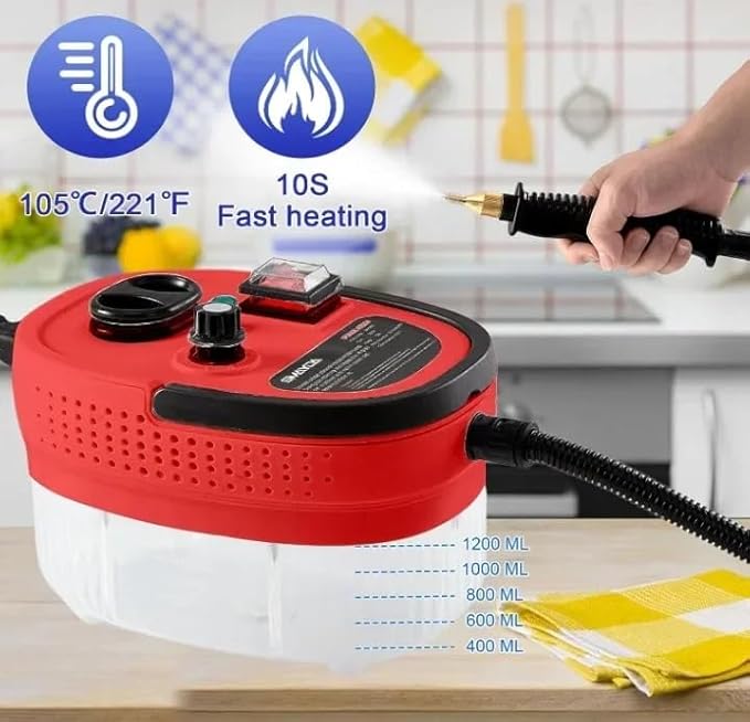 2500W Portable High Temperature and Pressure Steam Cleaners 1200 ml capacity 3 Bar For Air Conditioning Kitchen Hood Steam Cleaning Machine for Cars Floor Cleaning (RED)