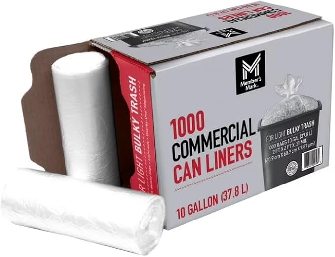 Member' Mark 10-Gallon Commercial Can Liners ~ (1000 Count) ~ Clear.
