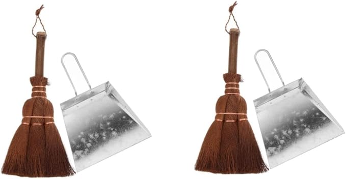 2 Sets Broom and Dustpan Sets for Pet Mini Desktop Cleaning Kit Wooden Handle Brush Pet Litter Shovel Stainless Steel Safe for Hands Cat and Dog Use