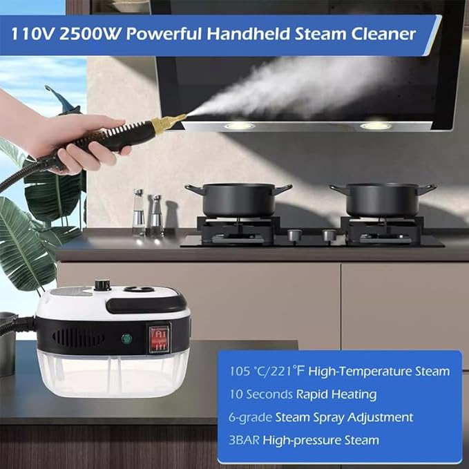 Saker handheld steam cleaner36oz Large Capacity 2500W Steam Cleaner with 6-Level Adjustment 10s Quick Heat for Kitchen Bathroom Car (Red-Dual Control (Upgraded Touch Control))