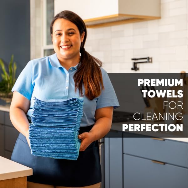 MW Pro Microfiber Cleaning Cloth | Blue | 36 Pack | 16” x 16” | All Purpose Microfiber Towels - Clean Dust Polish Scrub Absorbent