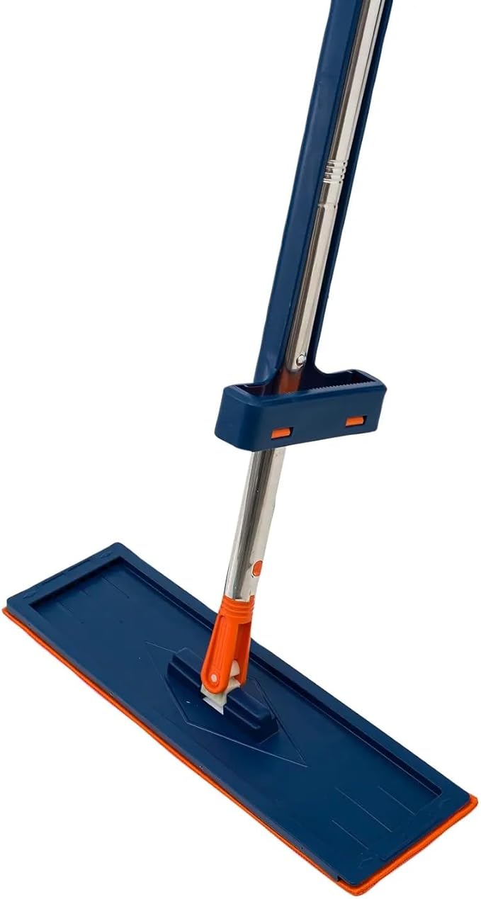 Firmgrand Magic Flat Mop 47.25 in Stainless Steel Handle Orange and Navy Blue