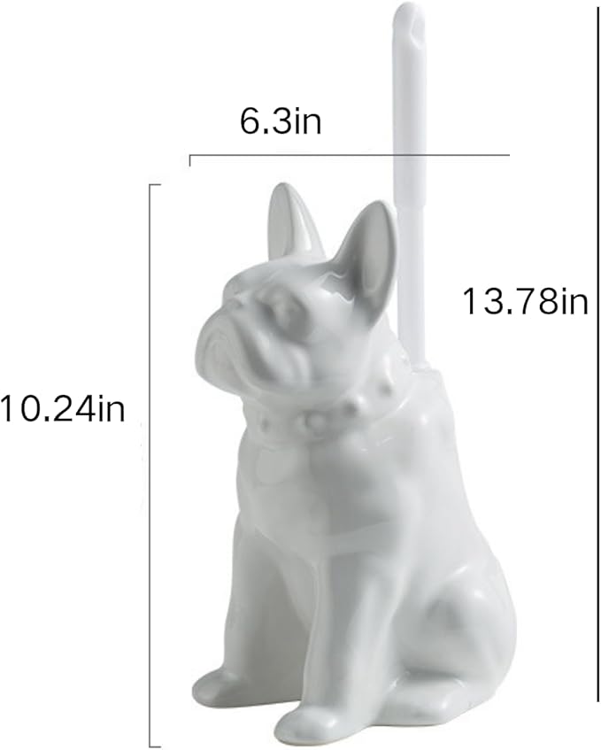 Cute Shar Pei Dog Toilet Brush Holder - White Ceramic Decorative Toilet Brush Set for Bathroom Semi-Open Quick-Dry Design Unique Animal Bathroom Decor Gift for Dog Owners