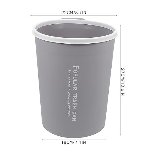 Round Household Trash Can Waste Container Gray Small Kitchen Bathroom Wastebasket Compact Garbage Recycling Bin for Home Storage and Bathroom Use