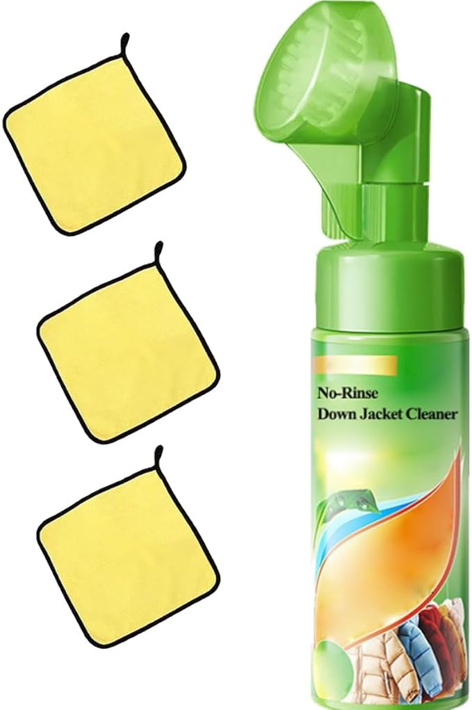 No-Rinse Down Jacket Cleaner with BrushDry Foam Cleaner for ClothesWash-Free Dry Foam Spray Stain Remover for Coats Puffer Jackets Outdoor Ski &amp Travel (1 M)