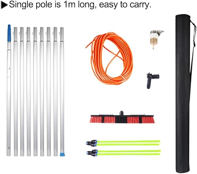 9m Water Fed Window Cleaning Pole Water/Hose Fed Pole Telescopic Window Cleaner Cleaning Photovoltaic and Solar Panels 9m Rod 50cm Brush Head