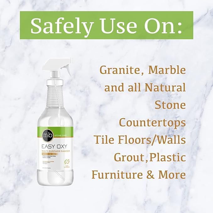 Granite Marble Tile &amp Grout Cleaner EASY OXY KIT- (1 Quart / 32 fl oz) (For Cleaning Stone Limestone Travertine Quartzite Serpentine Slate Concrete &amp Terrazzo)