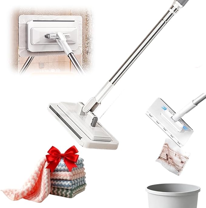 2026 New Disposable Dust Mini Mop with 10 Reusable Cloths 53'' Disposable Dust Mop Convenient Cloth Changing Mini Mop Handle Wet and Dry Flat Mopping for Multi Surface Floor Cleaning (53’‘+5Cloths)