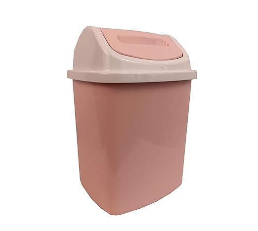 Pink Swing Lid Trash Can with Bow Decoration – Small Waste Bin for Bathroom Bedroom Office or Vanity – Compact Plastic Garbage Can with Smooth-Opening Lid (1 8L)
