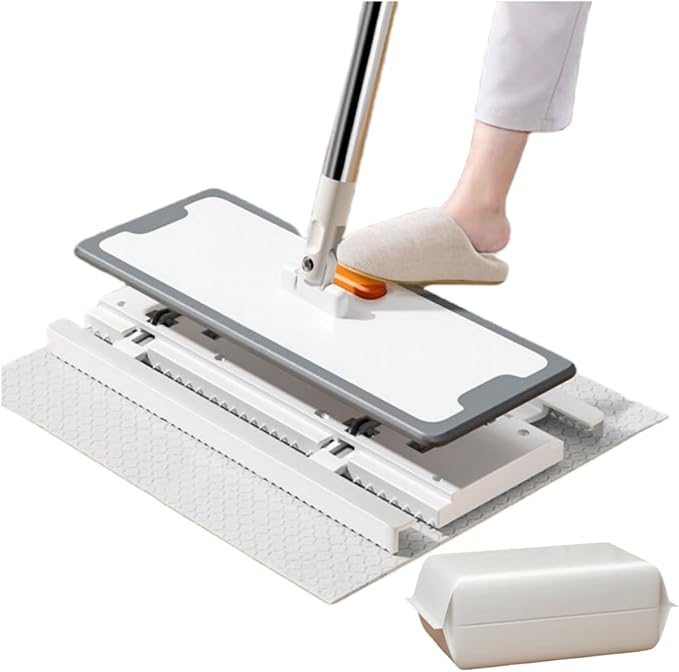 Snap Grip Mini Mop | Hands Free Cleaning Tool with 40 Pcs Disposable Dust Mops | Foot Tap Lock System | Ultra Thin 5cm Design for Kitchen House Wall Toilet Corners | Upgraded Stainless Steel Pole