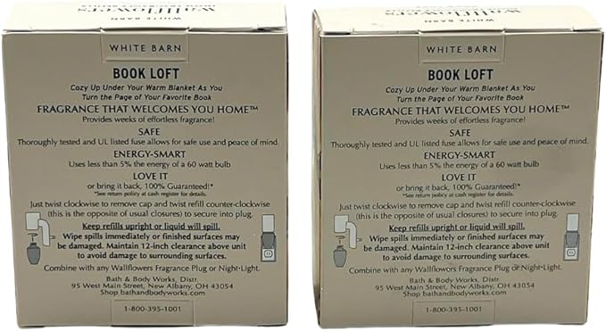 Bath &amp Body Works Book LOFT Wallflowers Refills 4-Pack – Warm &amp Woodsy Scent – Gift Set with 30-Inch Champagne Gold Linen Ribbon – 2 Bulbs per Box (0.8 fl oz Each)