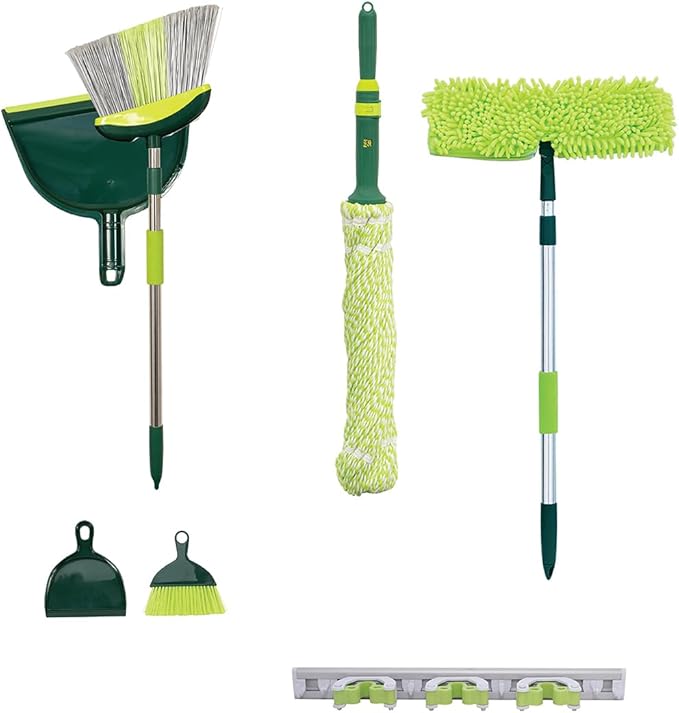 Pine-Sol Broom &amp Mop Cleaning Set - All-in-One Floor Cleaning Kit with Angled Broom and Dustpan Twist &amp Microfiber Mops Mini Dustpan with Brush and Wall Mount Storage Rack - 7 Pieces