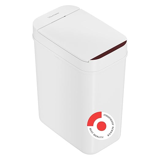 iTouchless 3 Gallon Bathroom Sensor Trash Can 10 Liter Touchless Slim Automatic Small Garbage Bin with Lid Narrow Smart Motion Control Commercial Waste Basket for Bedroom Office White