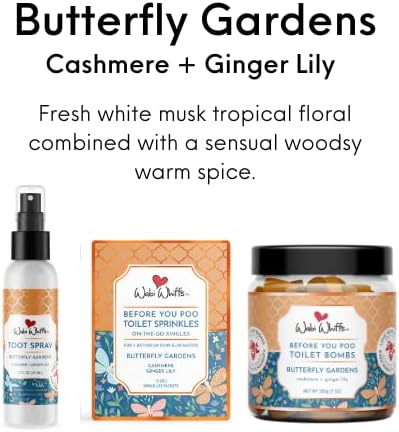 Fizzing Toilet Bomb + Toot Spray Bundle | Butterfly Gardens Scent | Natural Bathroom Deodorizer | Odor Eliminator Tablets and Spray | Eco-Friendly and Septic Safe