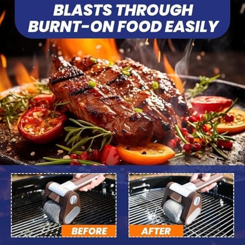 Cordless Rechargeable BBQ Grill Cleaner - Electric Tool with 350 RPM Stainless Steel Roller Fast Cleaning No Tangles No Preheating - Ideal for Effortless BBQ Maintenance