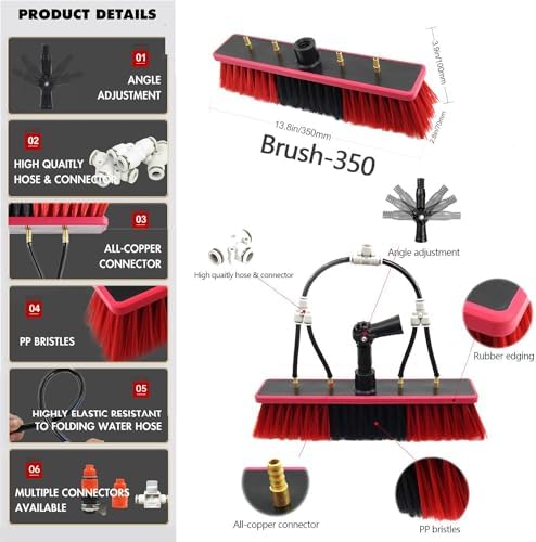 Telescopic Water Fed Cleaning Brush with 180° Rotatable Head Extendable Up to 10 Metres for Window Glass Solar Panel Cleaning