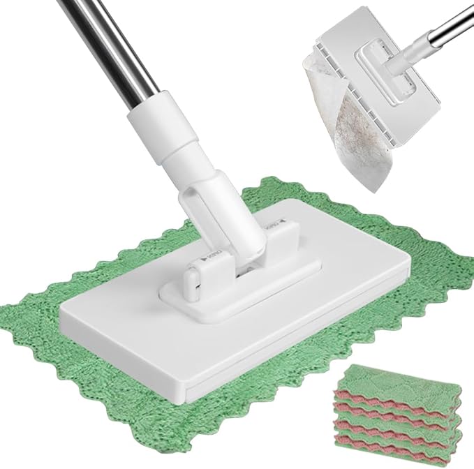 Disposable Dust Mop with 4 Reusable Cloths 2026 New Retractable Gap Dust Cleaner Flat Mop with Locking Head &amp Sweeping Cloths 39 Long Handle Mopping Sweeper Stick (1)