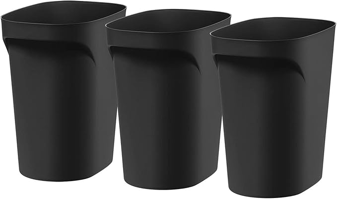 IRIS USA Small Trash Can Wastebasket with Handle 6 Gallon / 24 Quart 6-Pack for Bathroom Office Bedroom Under Sink Kitchen Garbage - Black