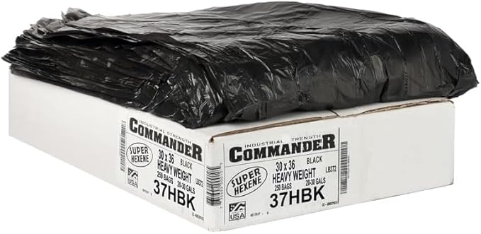 Commander 20-30 Gallon 0.59 MIL Black Heavy Duty Garbage Bags - 30 x 36 - Pack of 1000 - For Contractor Janitorial Industrial &amp Commercial