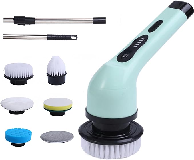 Cordless Electric Spin Scrubber 9 Replacement Cleaning Heads IPX6 Dual Cleaning Brush with Extension Arm for Bathroom Bathtub Grout Tile Floor (6