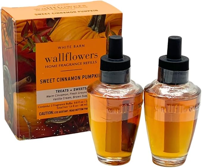 Bath &amp Body Works Wallflowers Refills FALL PUMPKIN Collection 3-Fragrance Bundle with 40-Inch Autumn Plaid Ribbon Bow – Pumpkin Pecan Sweet Cinnamon &amp Caramel Swirl (2-Pack Each)