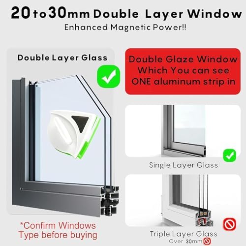 Magnetic Window Cleaner - Double-Sided Tool for 20-30Mm Double Layer Windows Super Powerful Magnets Anti Drop Scratch Free Water Storage