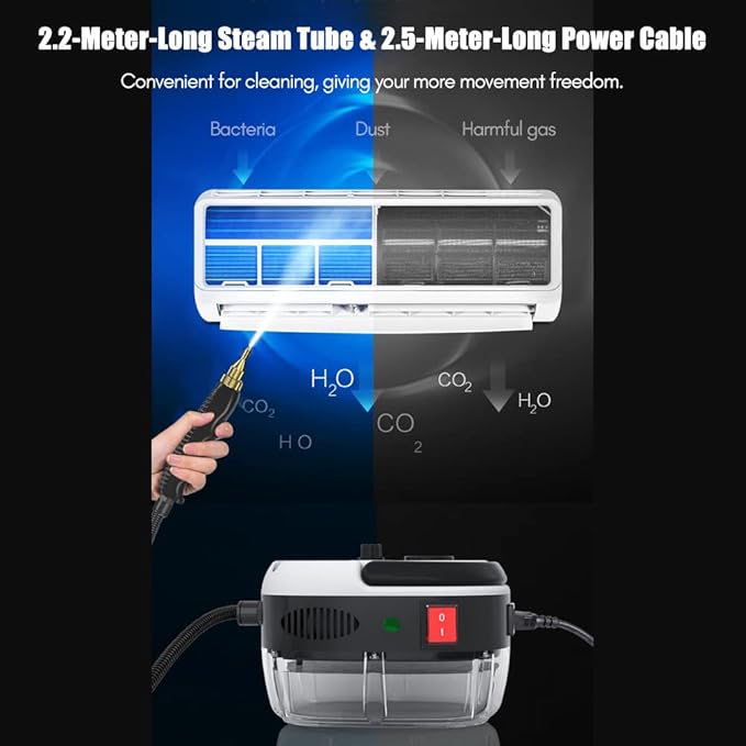 2500W Portable Handheld Steam Cleaner High Temperature Pressurized Steam Cleaning Machine with Brush Heads for Kitchen Furniture Bathroom Car