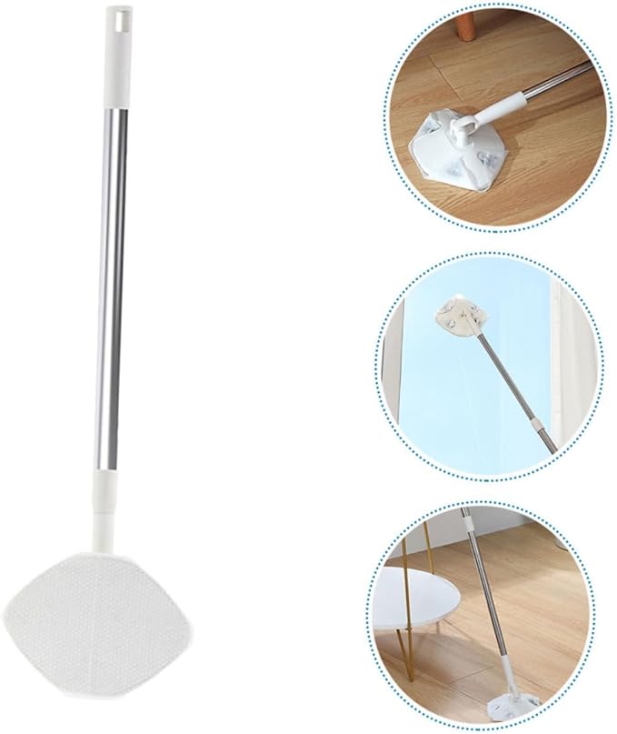 Wakauto Household Dust Mop with Dry Cleaning Triangle Shaped Rotatable Floor Duster for Hardwood and Tile Floors 1 Mop with Dry Tissue for Easy Dust Removal