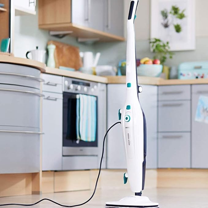 Vacuum and Steam Mop All in One Compact Bagless Wet-Dry Vacuum Cleaner with HEPA Filtration Cord Rewind and Comfort Handle Steam Upright Vac for Hardwood Tile Floors Home and Office